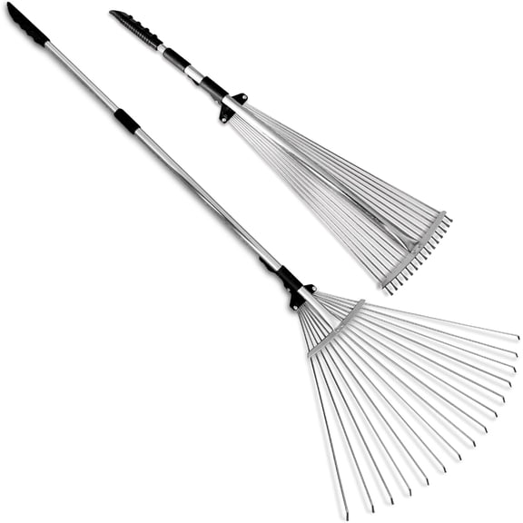 J16A Adjustable Metal Rake with Expandable Head 8-23", Collapsible & Telescopic Leaf Rake for Lawns, Garden & Yard, Ideal for Leaves, Shrubs & Small Areas