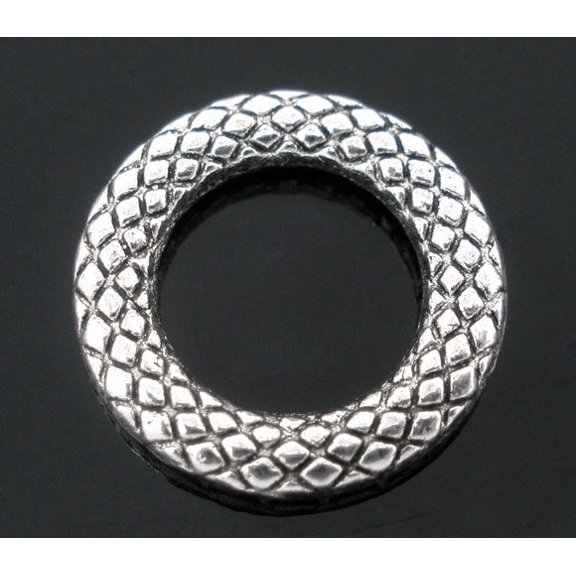 J192 - 50 pcs. Antique Silver Carved Connector Soldered Closed Jump Rings - 14mm - 2mm thick - Lattice Pattern