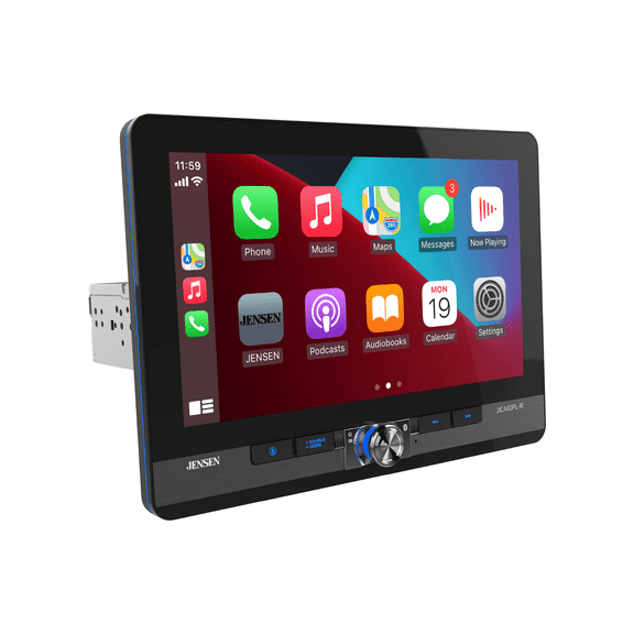 JENSEN J1CA10FL-R 10.1" Touchscreen Car Stereo | Wired/Wireless Apple CarPlay & Android Auto | 1-DIN & 2-DIN | Bluetooth | LED Ring | Dual Camera Inputs