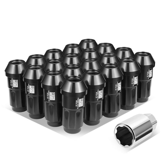 J2 Engineering 20Pcs Black M12 x 1.25 Lug Nuts Closed End Aluminum Spline Drive Style Locks with Adapter J2-LN-T7-035-125-BK