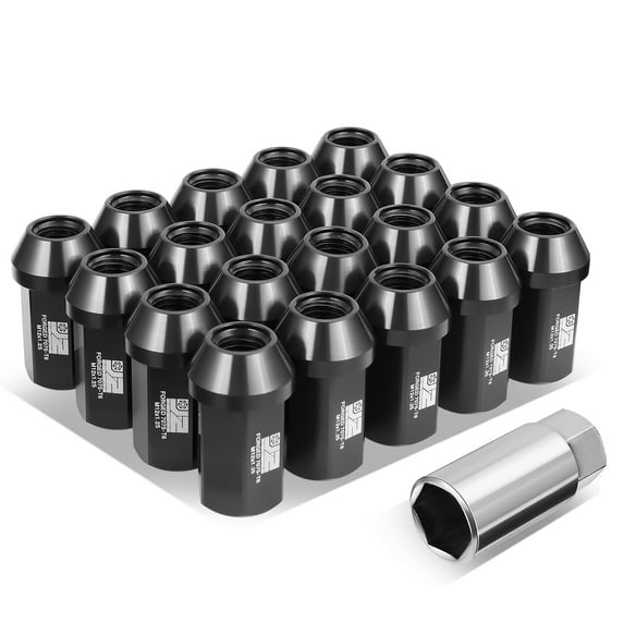 J2 Engineering 20Pcs Black M12 x 1.25 Wheel Tire Lug Nuts Closed End Aluminum Replacement with Adapter J2-LN-T7-038-125-BK