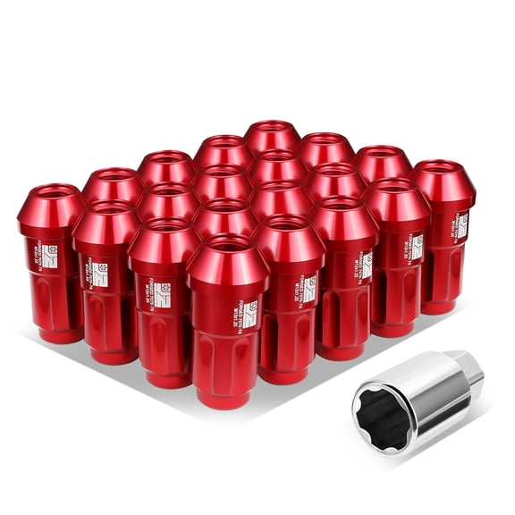 J2 Engineering 20Pcs Red M12 x 1.25 Lug Nuts Closed End Aluminum Spline Drive Style Locks with Adapter J2-LN-T7-035-125-RD