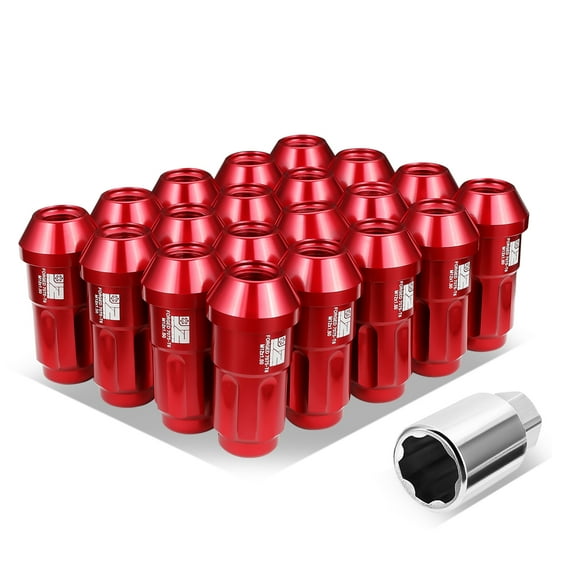 J2 Engineering 20Pcs Red M12 x 1.5 Lug Nuts Closed End Aluminum Spline Drive Style Locks with Adapter J2-LN-T7-035-15-RD