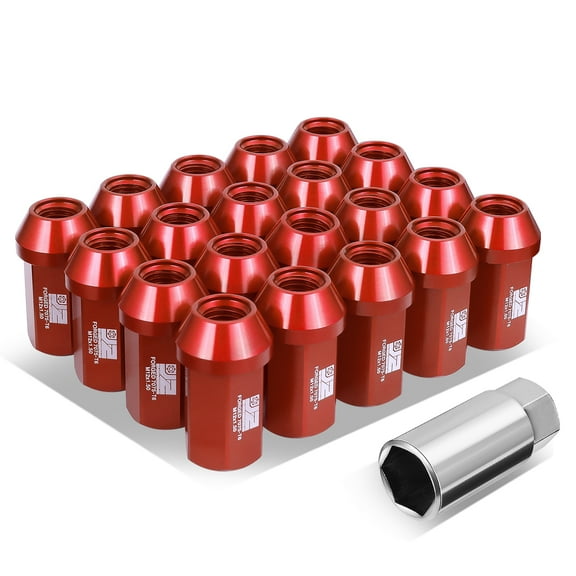 J2 Engineering 20Pcs Red M12 x 1.5 Wheel Tire Lug Nuts Closed End Aluminum Replacement with Adapter J2-LN-T7-038-15-RD