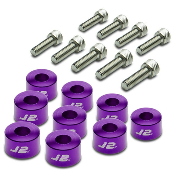 J2 Engineering J2-A-9006-PP Pack of 9 - J2 Engineering Aluminum Header Exhaust Manifold Cup Washer+Bolt Kit (Purple) - Honda/Acura