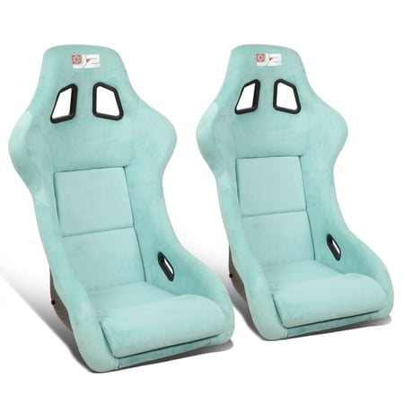 J2 Engineering J2-RS-005-LB Fiberglass Fixed Bucket Racing Seat with Sliders & Lake Blue Microfiber Suede