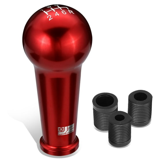 J2 Engineering J2-SK-005-RD Universal Fits 6-Speed Manual Transmission Ball Teardrop Style Shift Knob & Thread Adapters Red