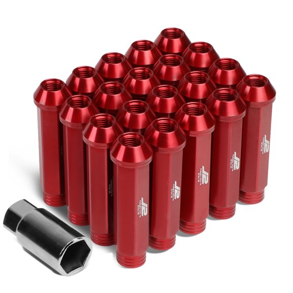 J2 Engineering LN-T7-001-15-RD J2 Engineering 7075 -T6 Forged Aluminum M12x1.5 20Pcs 90mm Height Open -End Lug Nut Set w/Adapter Key (Red)