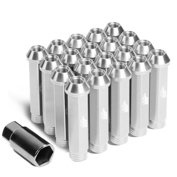 J2 Engineering LN-T7-001-15-SL J2 Engineering 7075 -T6 Forged Aluminum M12x1.5 20Pcs 90mm Height Open -End Lug Nut Set w/Adapter Key (Silver)