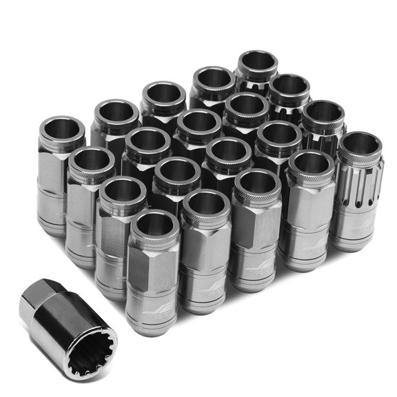 J2 Engineering LN-T7-002-15-SL J2 Engineering 7075 -T6 Forged Aluminum M12X1.5 16Pcs 50mm Height Open -End Lug Nut Set w / 4Pcs Lock+Key (Silver)