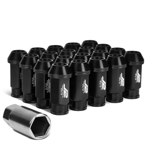 J2 Engineering LN-T7-004-125-BK J2 Engineering 7075 -T6 Forged Aluminum M12 x 1.25 20Pcs 50mm Open -End Lug Nut w/ Socket Adapter Key ( Black )