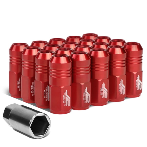 J2 Engineering LN-T7-007-125-RD J2 Engineering 7075 -T6 Forged Aluminum M12 x 1.25 20Pcs 50mm Close -End Lug Nut w/ Socket Adapter Key ( Red )