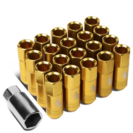 J2 Engineering LN-T7-009-15-GD J2 Engineering 7075 -T6 Forged Aluminum M12X1.5 20Pcs 60mm Height Open -End Lug Nut Sets w / Socket Adapter (Gold)