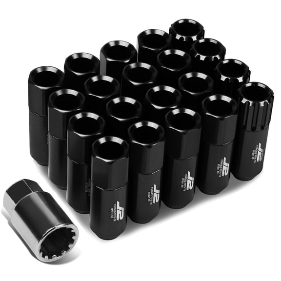 J2 Engineering LN-T7-010-15-BK J2 Engineering 7075 -T6 Forged Aluminum M12X1.5 16Pcs 60mm Height Open -End Lug Nut Set w / 4Pcs Lock+Key (Black)