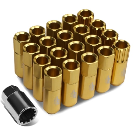 J2 Engineering LN-T7-010-15-GD J2 Engineering 7075 -T6 Forged Aluminum M12X1.5 16Pcs 60mm Height Open -End Lug Nut Set w / 4Pcs Lock+Key (Gold)