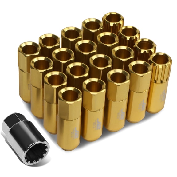 J2 Engineering LN-T7-010-15-GD J2 Engineering 7075 -T6 Forged Aluminum M12X1.5 16Pcs 60mm Height Open -End Lug Nut Set w / 4Pcs Lock+Key (Gold)