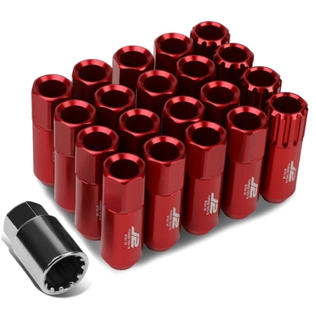 J2 Engineering LN-T7-010-15-RD J2 Engineering 7075 -T6 Forged Aluminum M12X1.5 16Pcs 60mm Height Open -End Lug Nut Set w / 4Pcs Lock+Key (Red)