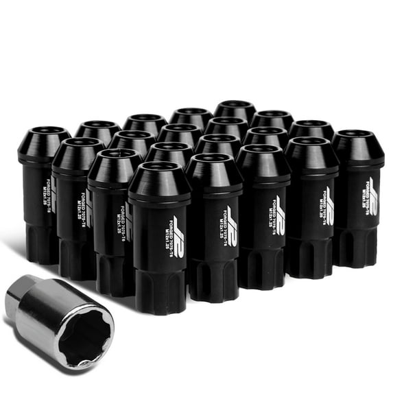 J2 Engineering LN-T7-011-125-BK J2 Engineering 7075 -T6 Forged Aluminum M12 x 1.25 20Pcs 50mm Open -End Lug Nut w/ Socket Adapter Key Black
