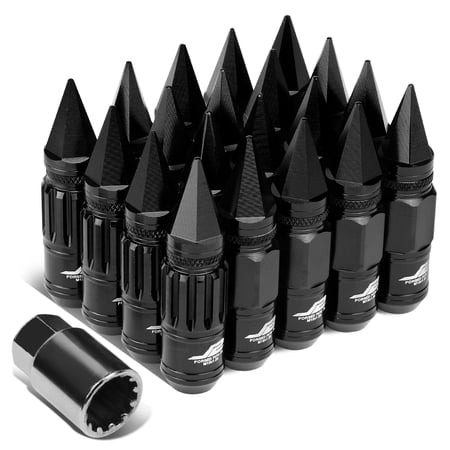 J2 Engineering LN-T7-012-125-BK J2 Engineering 7075 -T6 Forged Aluminum M12 x 1.25 16Pcs 80mm Height Spiky Cap Lug Nut Set w / 4Pcs Lock+Key Black
