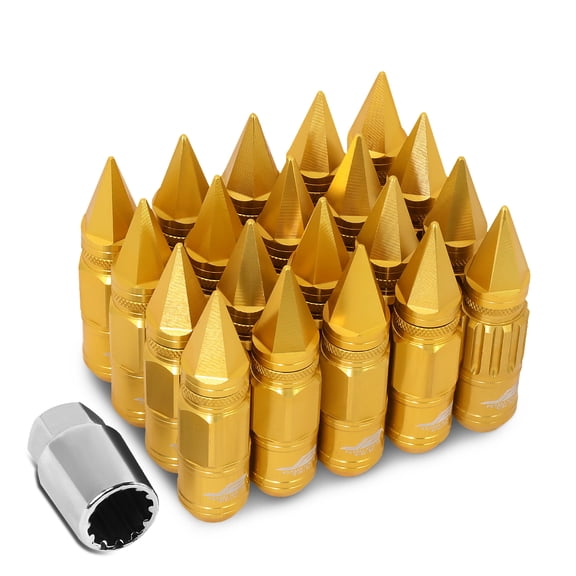 J2 Engineering LN-T7-012-15-GD J2 Engineering 7075 -T6 Forged Aluminum M12X1.5 16Pcs 80mm Height Spiky Cap Lug Nut Set w / 4Pcs Lock+Key (Gold)