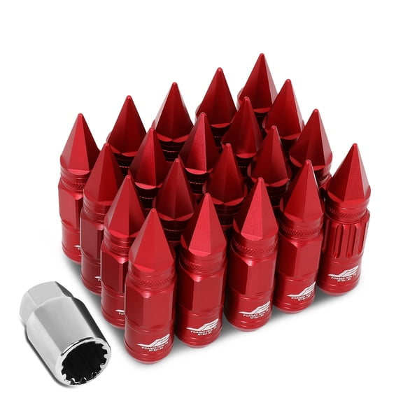 J2 Engineering LN-T7-012-15-RD J2 Engineering 7075 -T6 Forged Aluminum M12X1.5 16Pcs 80mm Height Spiky Cap Lug Nut Set w / 4Pcs Lock+Key (Red)