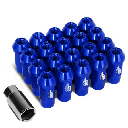 J2 Engineering LN-T7-014-15-BL J2 Engineering 7075 -T6 Forged Aluminum M12 x 1.5 20Pcs 50mm Knurled Top Lug Nut w/ Adapter Blue