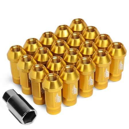 J2 Engineering LN-T7-014-15-GD J2 Engineering 7075 -T6 Forged Aluminum M12 x 1.5 20Pcs 50mm Knurled Top Lug Nut w/ Adapter Gold