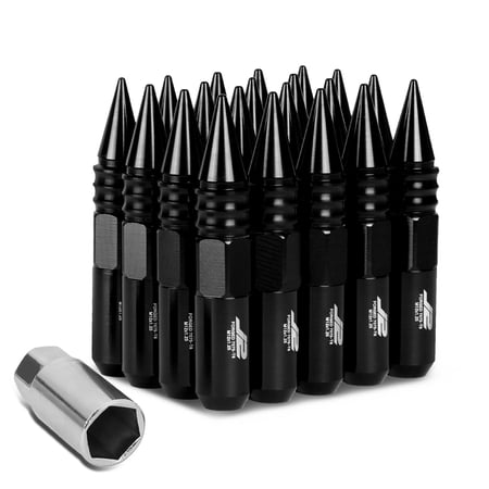 J2 Engineering LN-T7-016-125-BK J2 Engineering 7075 -T6 Forged Aluminum M12 x 1.25 20Pcs 107mm Spiked End Lug Nut w/ Socket Adapter ( Black )