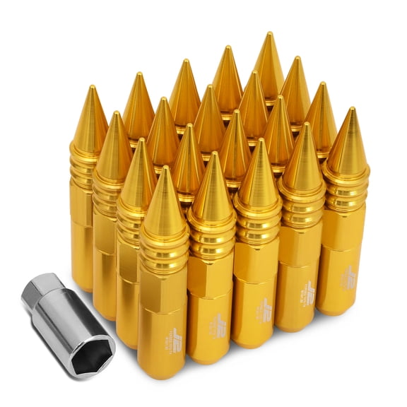 J2 Engineering LN-T7-016-15-GD J2 Engineering 7075 -T6 Forged Aluminum M12X1.5 20Pcs 107mm Height Spiky Cap Lug Nut Set w / Socket Adapter (Gold)