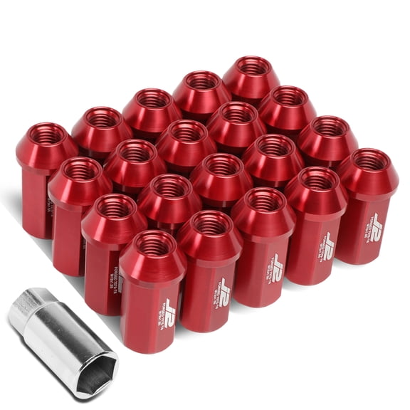 J2 Engineering LN-T7-019-15-RD J2 Engineering 7075 -T6 Forged Aluminum M12 x 1.5 20Pcs 45mm Open -End Lug Nut w/ Adapter Red