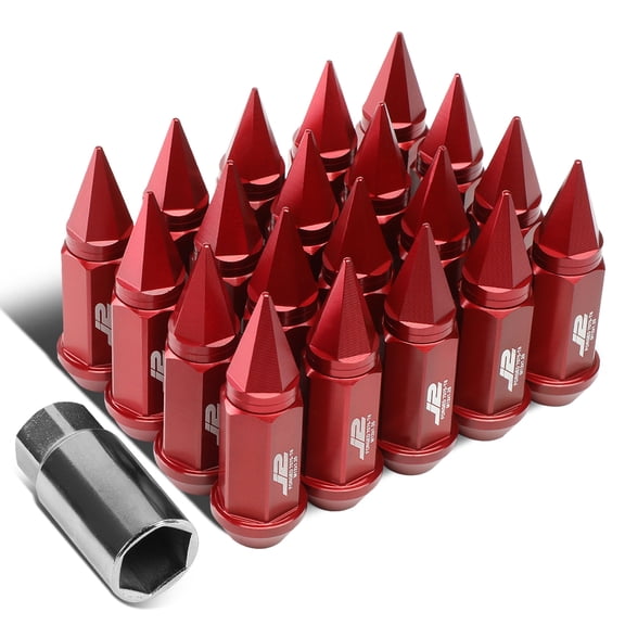 J2 Engineering LN-T7-020-125-RD J2 Engineering 7075 -T6 Forged Aluminum M12 x 1.25 20Pcs 75mm Height Spiky Cap Lug Nut w/ Adapter Red