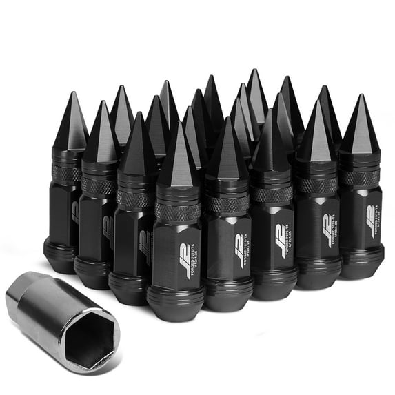 J2 Engineering LN-T7-022-125-BK J2 Engineering 7075 -T6 Forged Aluminum M12 x 1.25 20Pcs 80mm Spiked Cap Lug Nut w/ Socket Adapter ( Black )