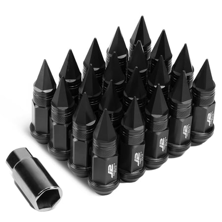 J2 Engineering LN-T7-022-15-BK J2 Engineering 7075 -T6 Forged Aluminum M12X1.5 20Pcs 80mm Height Spiky Cap Lug Nut Set w/Adapter Key (Black)