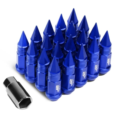 J2 Engineering LN-T7-022-15-BL J2 Engineering 7075 -T6 Forged Aluminum M12X1.5 20Pcs 80mm Height Spiky Cap Lug Nut Set w/Adapter Key (Blue)