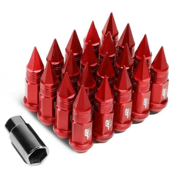 J2 Engineering LN-T7-022-15-RD J2 Engineering 7075 -T6 Forged Aluminum M12X1.5 20Pcs 80mm Height Spiky Cap Lug Nut Set w/Adapter Key (Red)
