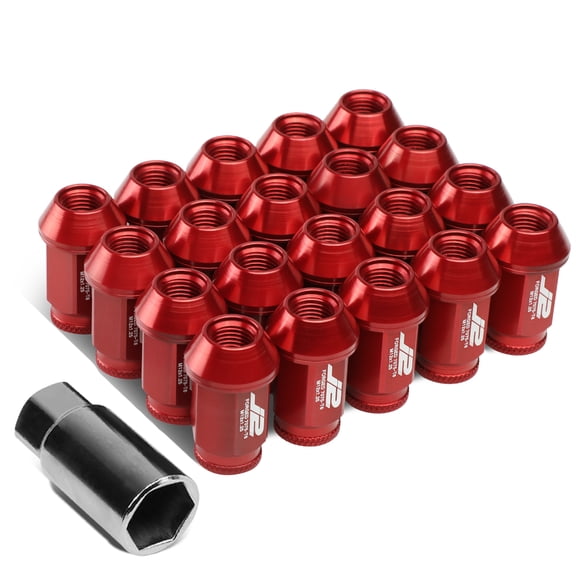 J2 Engineering LN-T7-023-125-RD J2 Engineering 7075 -T6 Forged Aluminum M12 x 1.25 20Pcs 40mm Height Open -End Lug Nut Sets w / Socket Adapter Red