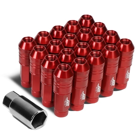 J2 Engineering LN-T7-025-15-RD J2 Engineering 7075 -T6 Forged Aluminum M12 x 1.5 20 Pcs 70mm Open End Lug Nut Set w/ Adapter Red