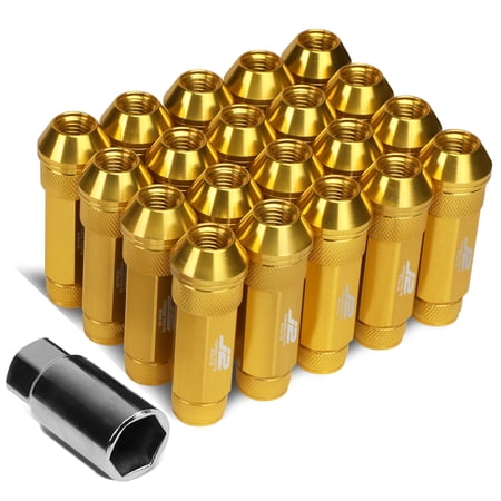 J2 Engineering LN-T7-026-15-GD J2 Engineering 7075 -T6 Forged Aluminum M12 x 1.5 20 Pcs 70mm Open End Lug Nut Set w/ Adapter ( Gold )