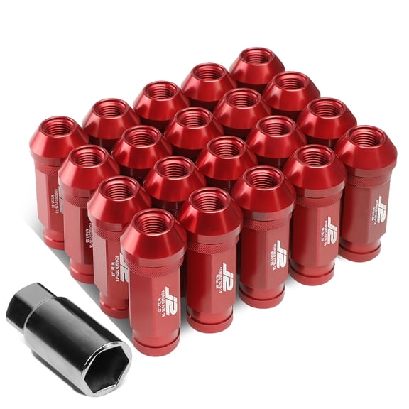 J2 Engineering LN-T7-028-125-RD J2 Engineering 7075 -T6 Forged Aluminum M12 x 1.25 20Pcs 60mm Height Open -End Lug Nut Set w/Adapter Key Red