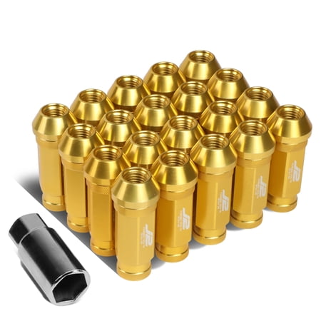 J2 Engineering LN-T7-028-15-GD J2 Engineering 7075 -T6 Forged Aluminum M12X1.5 20Pcs 60mm Height Open -End Lug Nut Set w/Adapter Key (Gold)