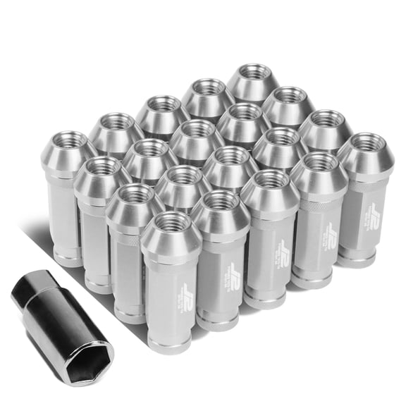 J2 Engineering LN-T7-028-15-SL J2 Engineering 7075 -T6 Forged Aluminum M12X1.5 20Pcs 60mm Height Open -End Lug Nut Set w/Adapter Key (Silver)