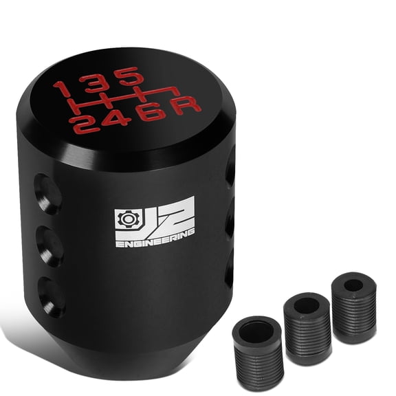 J2 Engineering Universal Black Manual Car Shifter Knob Aluminum Cylindrical Recessed Hole Indent with Adapter J2-SK-011-BK
