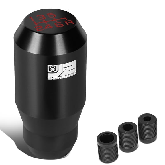 J2 Engineering Universal Black Manual Car Shifter Knob Aluminum Cylindrical Tapered Top with Adapter J2-SK-012-BK