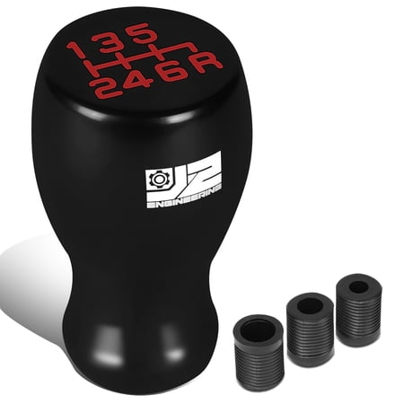 J2 Engineering Universal Black Manual Car Shifter Knob Aluminum Flat Top Teardrop Shape with Adapter J2-SK-002-BK