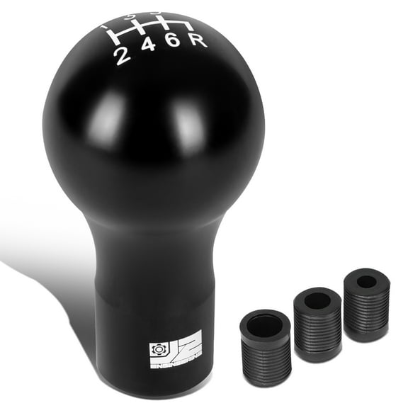 J2 Engineering Universal Black Manual Car Shifter Knob Aluminum Spherical Teardrop Shape with Adapter J2-SK-007-BK