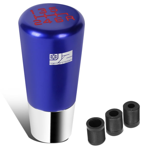 J2 Engineering Universal Blue Manual Car Shifter Knob Aluminum Tapered Cylindrical Shape with Adapter J2-SK-009-BL
