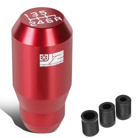 J2 Engineering Universal Red Manual Car Shifter Knob Aluminum Cylindrical Tapered Top with Adapter J2-SK-012-RD