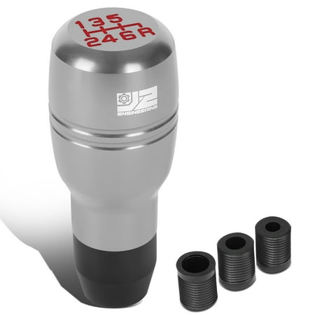 J2 Engineering Universal Silver Manual Car Shifter Knob Aluminum Barrel Type Cylindrical Shape with Adapter J2-SK-008-SL