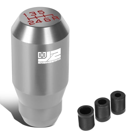 J2 Engineering Universal Silver Manual Car Shifter Knob Aluminum Cylindrical Tapered Top with Adapter J2-SK-012-SL