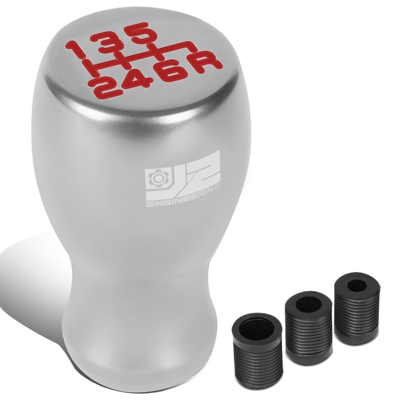 J2 Engineering Universal Silver Manual Car Shifter Knob Aluminum Flat Top Teardrop Shape with Adapter J2-SK-002-SL